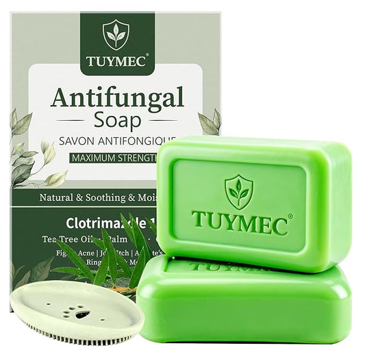 Tuymec Antifungal Bar Soap - Skin Fungus Treatment for Athlete’s Foot, Jock Itch & Ringworm - Medicated Anti Fungal Skin Soap with Clotrimazole 1% & Tea Tree Oil (2 Bars, 1 Case)