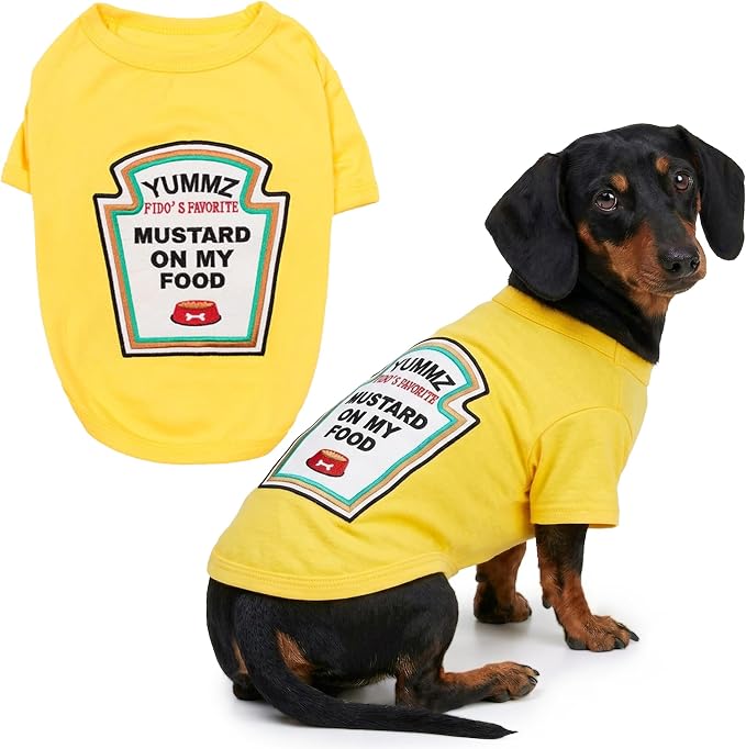 Parisian Pet Dog Costume - 100% Cotton Yellow Dog Clothes for Large Dogs - Lightweight Puppy Outfits - Funny French Bulldog Clothes - Sleeved Mustard Shirt for Dogs - Stretchy Pet Costume