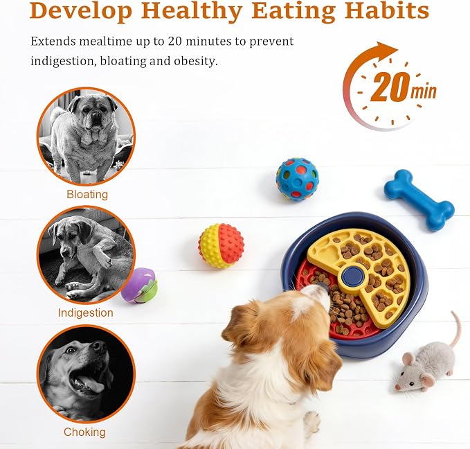 Dog Puzzle Toy Slow Feeder Dog Bowls，Interactive Rotating Food Dispenser