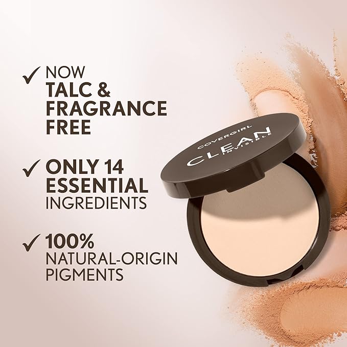 Covergirl Clean Invisible Pressed Powder, Lightweight, Breathable, Vegan Formula, Creamy Beige 150, 0.38oz (Pack of 2)