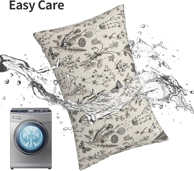 AEIOAE Spring Pillow Covers 12x20 Inch Set of 2,Black Gray Wild Flower Plant Throw Pillows Case,Seasonal Floral Outdoor Decorative Linen Farmhouse Decor Cushion Covers for Home Sofa Bed Couch