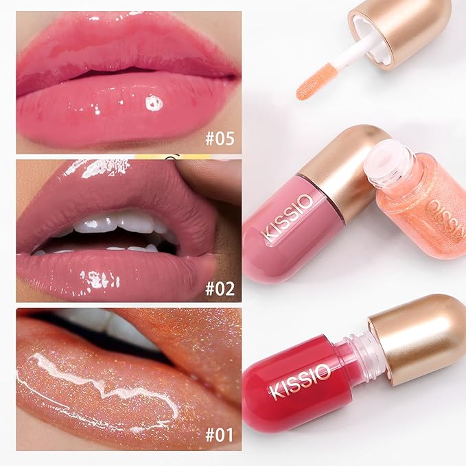 KISSIO Lip Plumper,Color Lip Plumper Gloss,Lip Enhancer,Plant Extracts Plumping Lip Serum,Moisturizing Lip Gloss for Fuller Lips and Hydrated Beauty Lips 5.5ml (02 Fig tea)