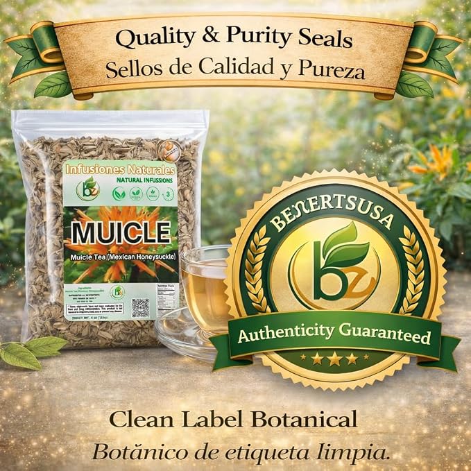 Muicle Herbal Tea (Mexican Honeysuckle) – 4 oz Loose Leaf – 100% Natural, Wildcrafted, Vegan, Non-GMO, Gluten-Free, Caffeine-Free – Authentic Mexican Herbal Infusion – by BexpertsUSA