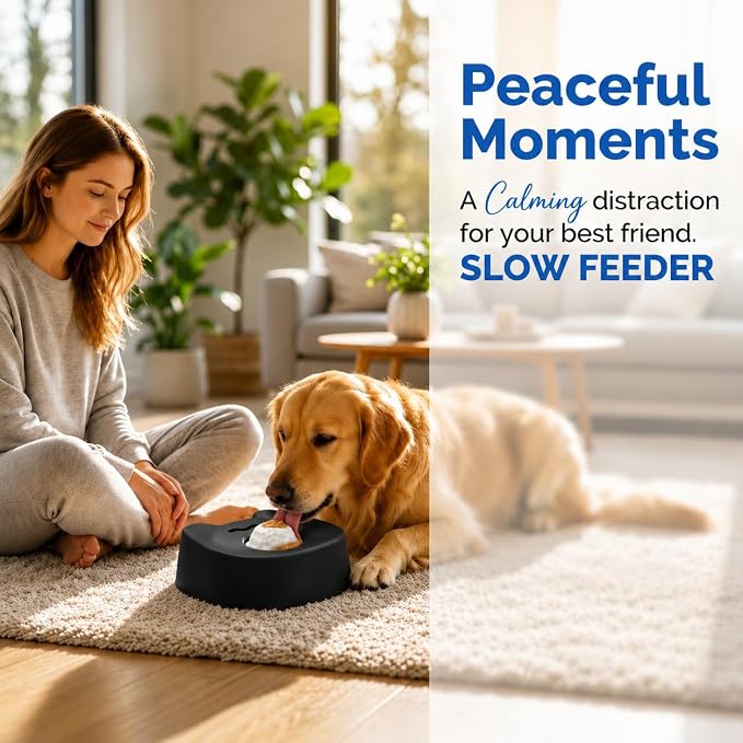 Slow Feeder Dog Bowl with Rolling Ball, Dog Lick Bowl for Yogurt & Peanut Butter, Liquid Treat Dispenser, Anti Choking Enrichment Toy for Small Medium Large Dogs
