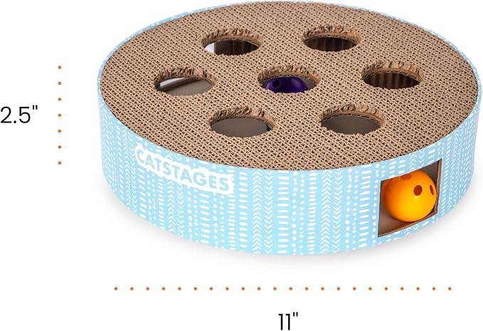 Catstages Scratch N' Hunt Interactive Cat Puzzle Toy with Scratcher, 11" | 7 Hunting Holes, 3 Balls, Corrugated Scratching Pad for Nail Care, Engages Hunting Instincts, Enrichment for Cats & Kittens