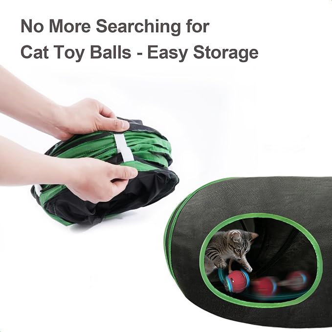 Interactive Cat Toy, Motion-Activated Ball in Enrichment Tunnel | USB-C Rechargeable Rolling Ball with Touch Reactivation, Fast/Slow Modes, And Prey-Like Movement for Indoor Cats and Kittens.