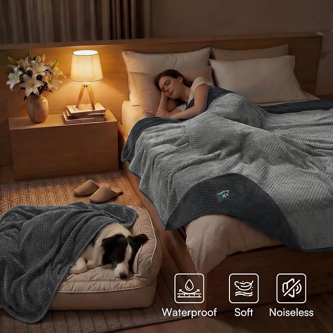 Luciphia Waterproof Blanket for Dog, Washable Reversible Fleece Pet Throw | Durable protector for bed, couch, crate, and furniture; leakproof and calming for dogs, cats, puppies Gray S(40''x28'')