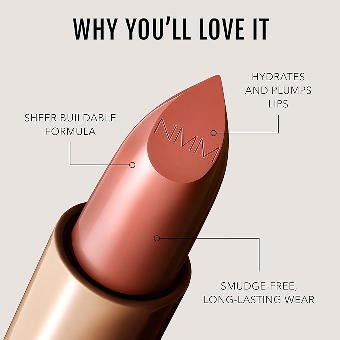 No Makeup Makeup Crème Classic Lipstick, Foolproof Sheer-to-Bold Formula Delivers Long-Lasting Hydration and Buildable Color, Lightweight Satin Finish, Made with Skin-Loving Ingredients, Peach 02