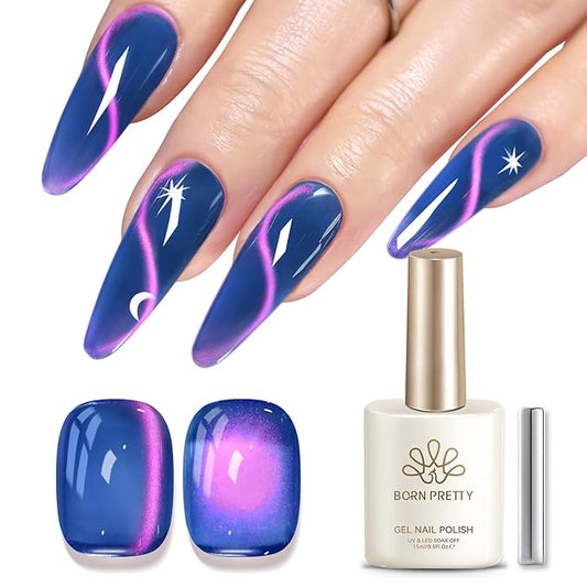 Born Pretty Jelly Glass Navy Blue Cat Magnetic Eye Gel Polish,2026 Spring Summer Fruit Navy Blue Holographic Glitter Shimmer Sheer Magnetic Gel Polish Salon DIY at Home