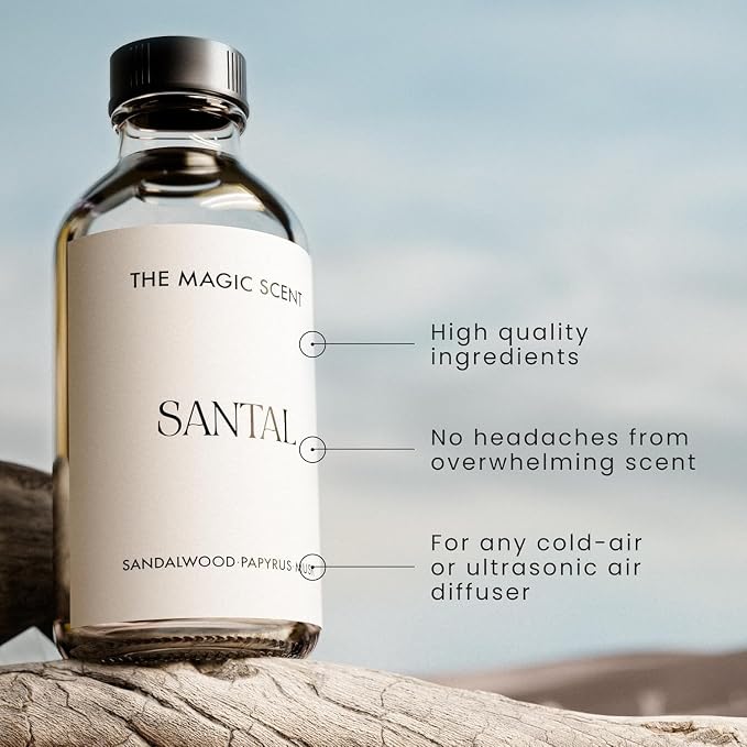 The Magic Scent Santal Fragrance Oil - Diffuser Oil Scent - Cold-Air & Ultrasonic Santal Diffuser Oil - Santal Essential Oil Aroma Diffuser Oils Scents for Home - Sandalwood Oil - 2.4 fl oz, 70 mL