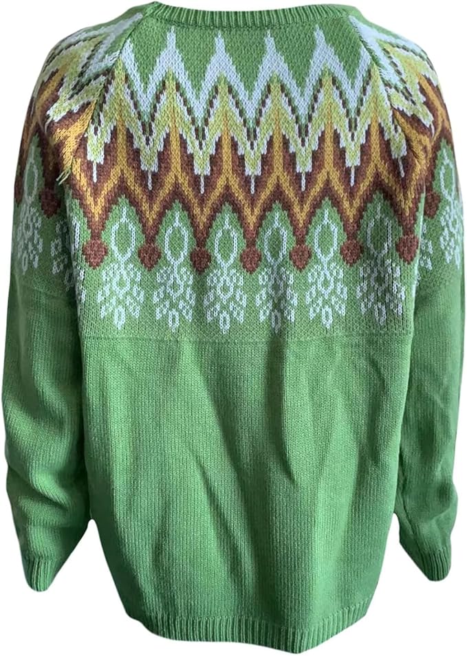 Zhyaj Fair Isle Sweater for Womens Winter Long Sleeve Vintage Knitted Sweater Casual Fall Crew Neck Pullover Sweaters