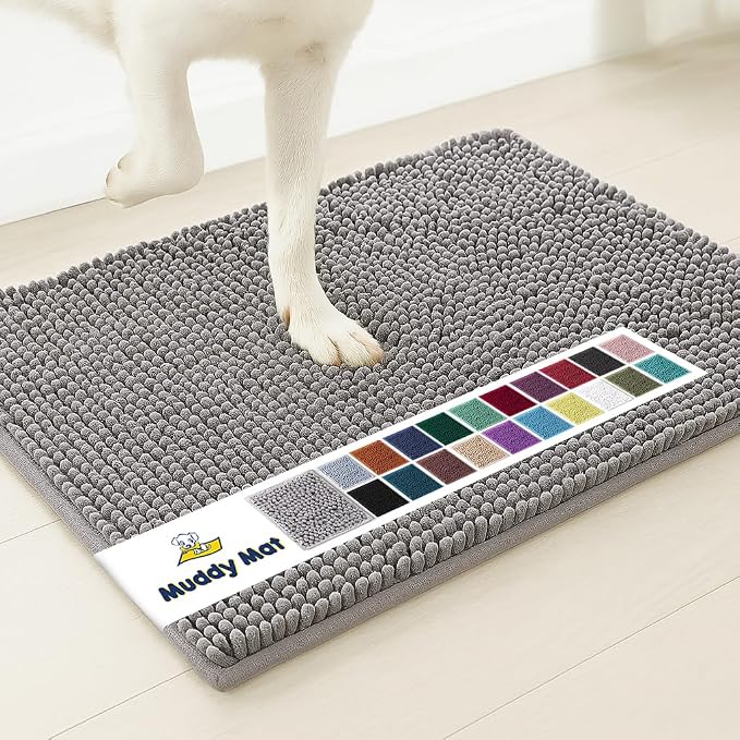 Muddy Mat® | Super Water Absorbent Door Mat Indoor, Microfiber Quick Dry Chenille Entryway Rug, Slip Resistant Front Door Mat, Indoor Mats for Entryway, Machine Washable Pet Rug, Grey 6ft x 9ft