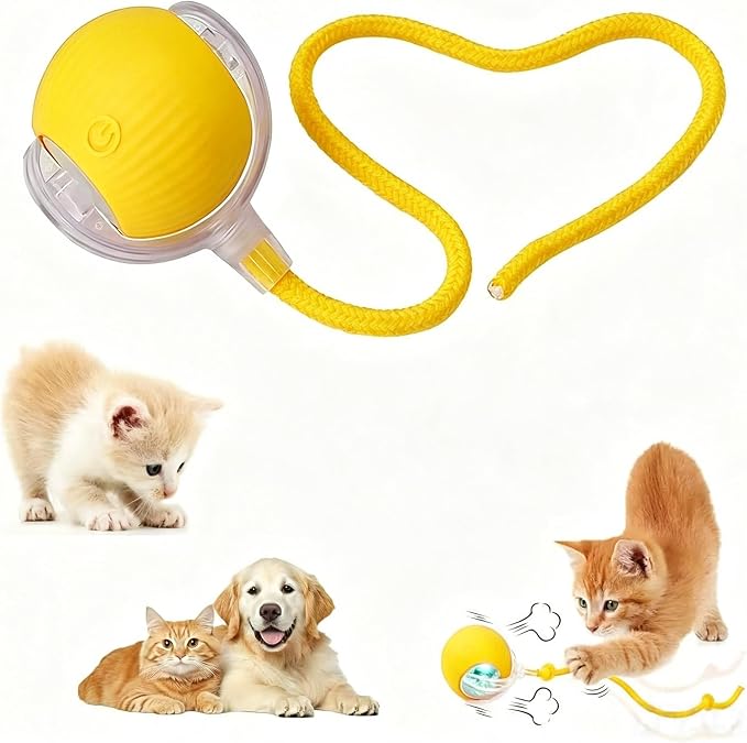 Interactive Pet Toy Ball, Automatic Dog Toy Interactive Dog Cat Toy Ball Dog & Cat Electric Active Toys, Smart Chase Pet Toy Ball for Dogs for Large Small Dogs Motion Activated，Yellow