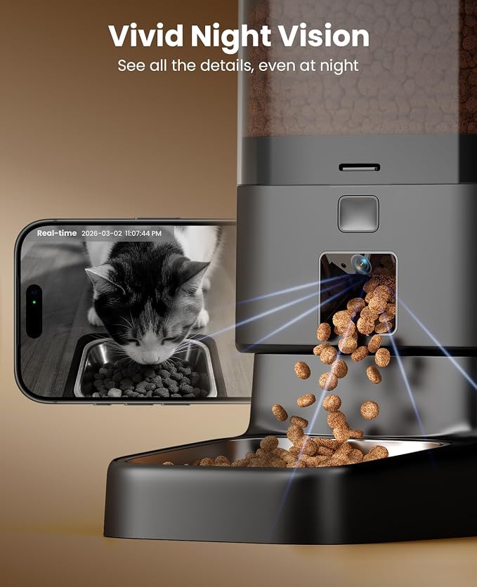 oneisall Automatic Cat Feeder with Camera for 2 Cats Pets, 20 Cups/5L | 5G Wi-Fi, Dual Cameras, HD Night Vision, 2-Way Audio, Motion-Activated Alerts, APP Remote Control, Feed Now, Feeding Logs