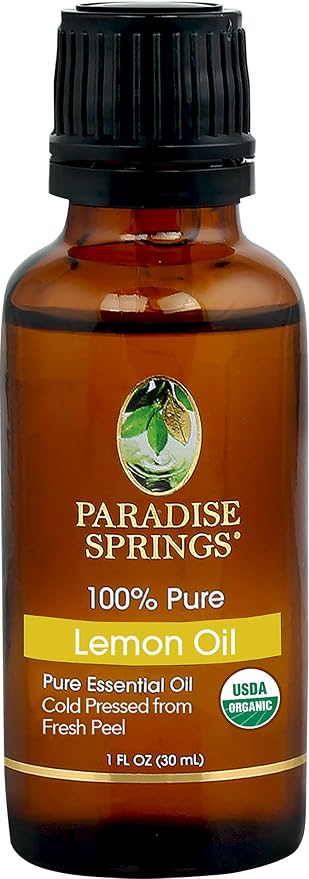 Paradise Springs Organic Lemon Essential Oil, 100% Pure and Natural Organic Lemon Essential Oil for Diffusers for Home Aromatherapy, Massage, Humidifiers, 1 fl oz (15ml)