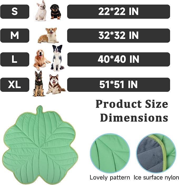 Cooling Mat for Dogs, Dog Cooling Pad Bed, Q-MAX>0.45- Lightweight, Durable & Breathable Pet Throw for Sofa, Car and Furniture Protector, Reversible Design, 40"x40", Four-Leaved Clover