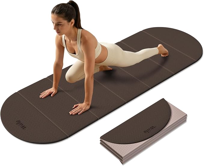 Foldable Yoga Mat 10mm Thick TPE, Double-Sided Textured Non-Slip Dual-Color Mat, 7-Fold Portable for Yoga, Pilates, Floor Workouts, Home Gym & Travel, 75"x26"