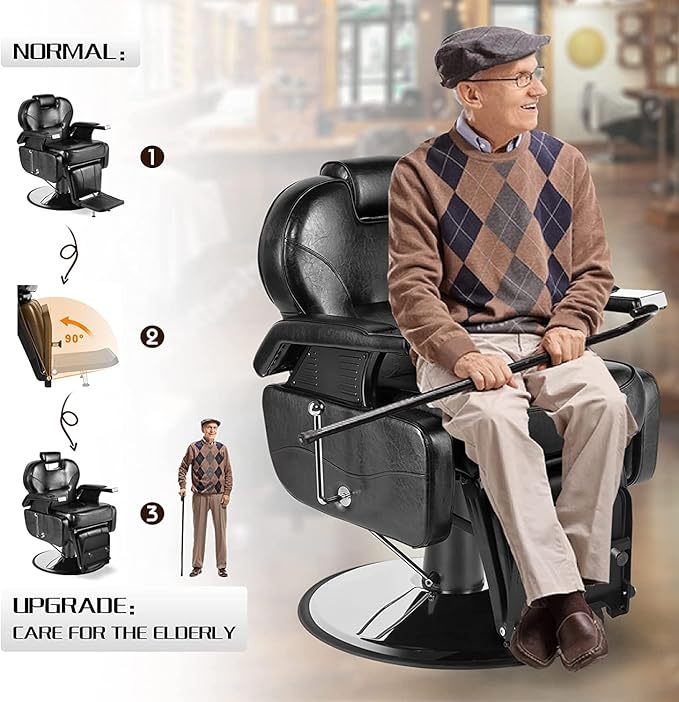 Artist hand Barber Chair Hydraulic Recline Barber Chairs Salon Chair for Hair Stylist Tattoo Chair Heavy Duty Barber Salon Equipment (Black)