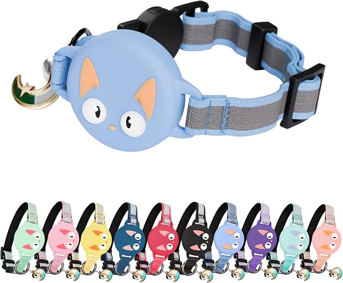 AirTag Cat Collar – Breakaway Reflective & Waterproof Collar with Built-in Holder, Adjustable with Bell for Indoor/Outdoor Cats – AirTag Not Included, Blue (9-12")