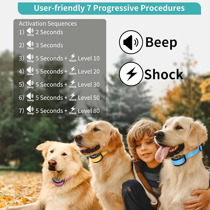 PetJoy Dog Bark Collar, Automatic Barking Collars, Bark Shock Collar with 5 Adjustable Levels of Sensitivity, Barking Training Collar IPX7 Waterproof, Bark Collar 3 Packs