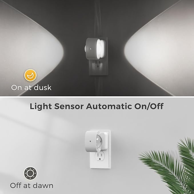 L LOHAS LED Night Light Projector, Night Lights Plug into Wall Light Sensor | Dusk to Dawn Sensor Nightlight, Rotating White Nightlights, Daylight Ambient Lighting for Bathroom, Hallway, Gift, 1 Pack