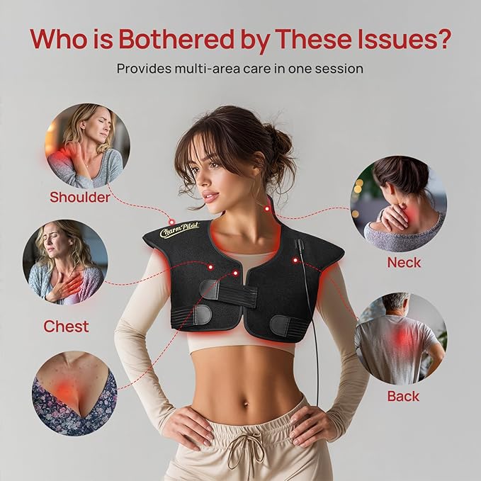 Red Light Therapy for Neck and Shoulders, Wearable Near Infrared Light Therapy Pad for Body Upper Back, 660nm&850nm 3-in-1 Chip, Red Light Therapy Pad for Back(Black)