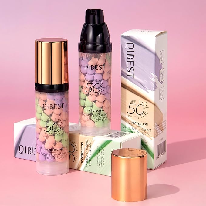 SPF 50 Color Correcting Sunscreen Face Primer, 3 in 1 Three-Colour Color Corrector & Hydrating Concealer Cream, Lightweight Oil-Free, Conceals Dark Circles, Acne Scars, Redness for Radiant Skin