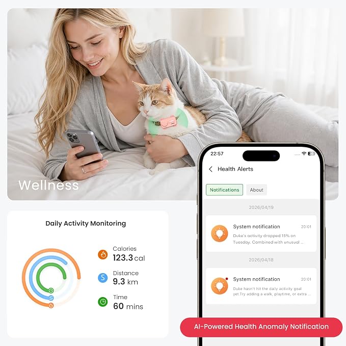 AI-Powered Smartphone for Pets, Support Emotion Detection, 2-Way PetChat | Family&Social Network, Live Geofencing Virtual Fence, Activity Monitor, Play Music, Global Tracking Pet GPS Tracker