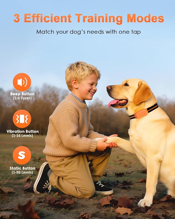 Shock Collar for Dogs, Dog Training Collar with Remote Control | IP67 Waterproof Receiver, Beep, Vibration, Safe Static Modes, Rechargeable，Adjustable Fit for 15–110 lb Dogs