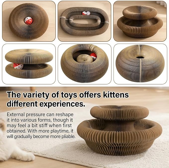 Kitlty Kurliz Cat Toy,Magic Organ Cat Scratcher Board,Foldable Recyclable Cat Accordion Toy,Interactive Scratch Pad with Toy Ball,Interactive Cat Toys for Indoor Cats Exercise & Anxiety Relief-2 PC
