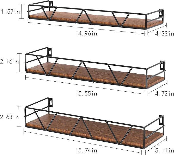Floating Shelves Set of 3, Wood Wall Shelf, Farmhouse Shelf for Bedroom | Wall Mounted Floating Shelf for Living Room, Bedroom, Bathroom, Kitchen, Office