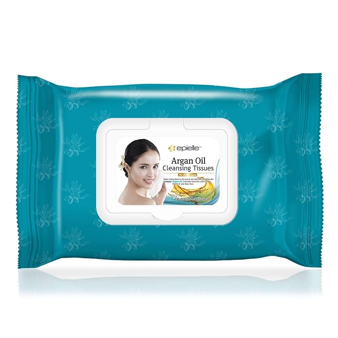 Epielle Argan Oil Makeup Remover Wipes, Gentle Daily Facial Cleanser Towelettes, Remove Dirt, Oil & Waterproof Mascara, Stocking Stuffers, 60 Count (Pack of 4)