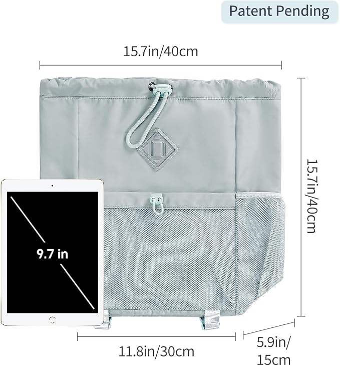WANDF Drawstring Backpack for Women, Lightweight Gym Bag with Yoga Mat Strap, Water-Resistant String Backpack with Mesh Pocket (Grey, Patent Pending)