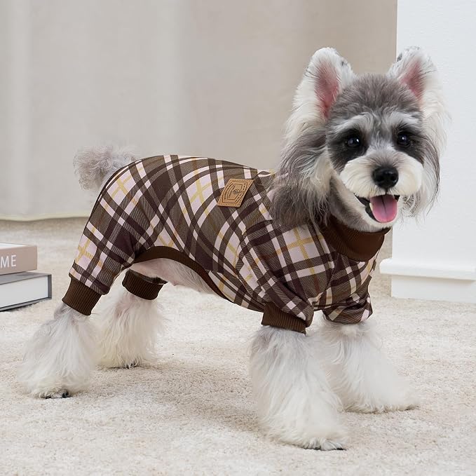 XPUDAC 4 Pack Dog Pajamas Plaid Dog Clothes for Small Medium Dogs Girl Boy Comfy Puppy Onesie Pet Christmas Outfit Cat Pjs Jammies, S