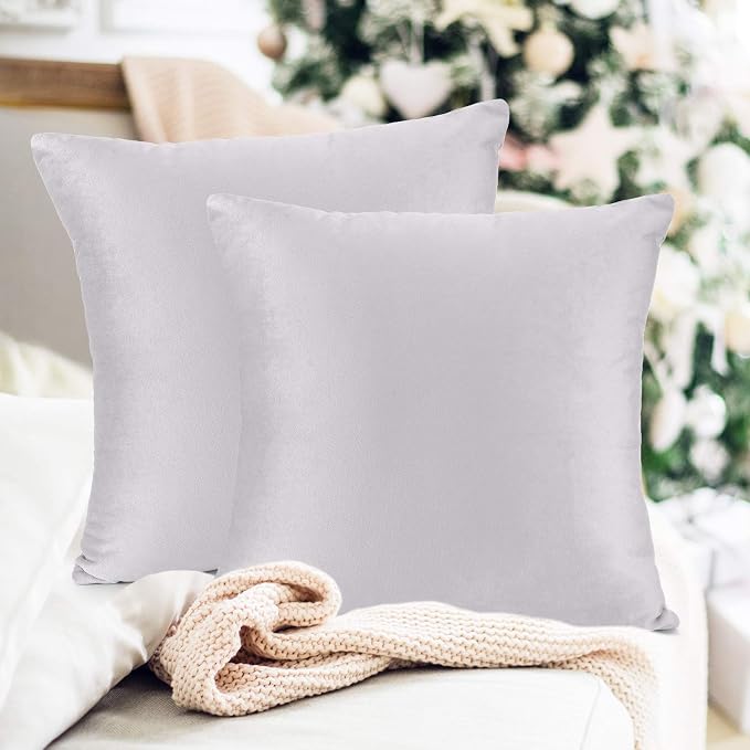 Nestl Throw Pillow Inserts Pack of 2 with Velvet Soft Solid Decorative Square Throw Pillow Covers Set for Sofa Couch Car Bedroom with 16X16 Throw Pillows Inserts with Cushion Covers, Gray Lavender