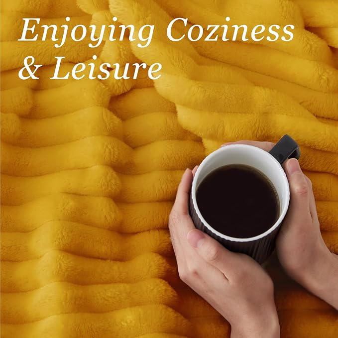 BEDELITE Ribbed Twin Blanket for Couch & Bed, Mustard Yellow, 60"x80" | Ultra-Soft Plush Fleece, Cozy, Warm Yet Lightweight, Ribbed Texture, Home Decor, Machine Washable, Giftable, All-Season Use