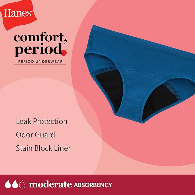 Hanes Girls' Period Underwear Boxer Briefs, Comfort Period Boxer Brief Panties for Girls, Moderate Protection