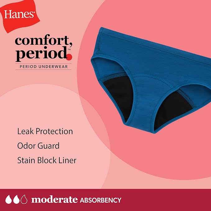 Hanes Girls' Period Underwear Boxer Briefs, Comfort Period Boxer Brief Panties for Girls, Moderate Protection