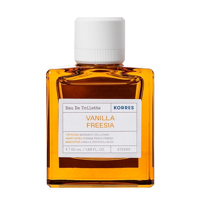 KORRES Eau De Toilette, Vanilla Freesia Fragrance Spray, Unisex Perfume With Lychee, Peach, Crisp Bergamot, Warm Vanilla And Patchouli, Floral Amber Scent For Women And Men, 1.69 Fl Oz