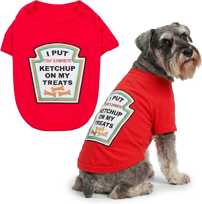 Parisian Pet Ketchup Dog Costume - 100% Cotton Red Dog Clothes for Large Dogs Boys - Lightweight Puppy Outfits - Funny French Bulldog Clothes - Cute Pet Shirt - Stretchy T Shirt for Dogs