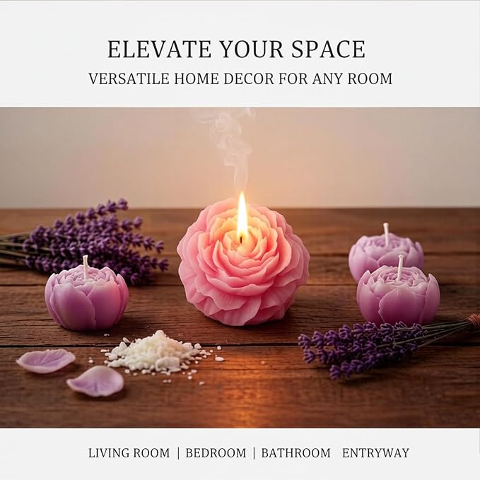 Flower Candles, Scented Floral Candle Rose Peony Shaped(Purple) | 6-Pack Handmade Aromatherapy for Spa Party Wedding Home Decor