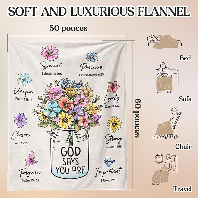 Christian Religious Gifts for Women, Christmas Birthday Gifts for Women | Baptism Communion Inspirational Catholic Faith Gifts for Sister Daughter Girls Her Mom Friend, Soft Throw Blankets 50''x 60''