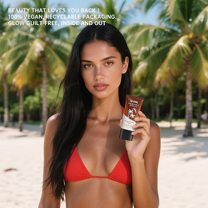 Le Vital Instant Glow Self Tanner Gel,Summer Tan,Face and Body Bronzer,Water-Resistant Bronzer with Natural Beauty and Skin Care,Vit E and Avocado Oil,Cruelty-Free with Brush (Pack of 2) 1.7oz Each