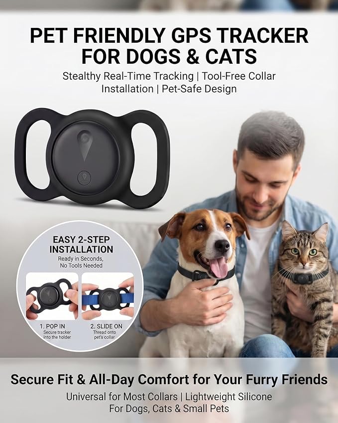 GPS Tracker for Dogs, Smart Dog Tracker with Real-Time Location, for Android and iPhone No Monthly Fee & No SIM Card- Pet Location Tracker with Holder, IP68 Waterproof, Indoor & Outdoor Pet Safety Use