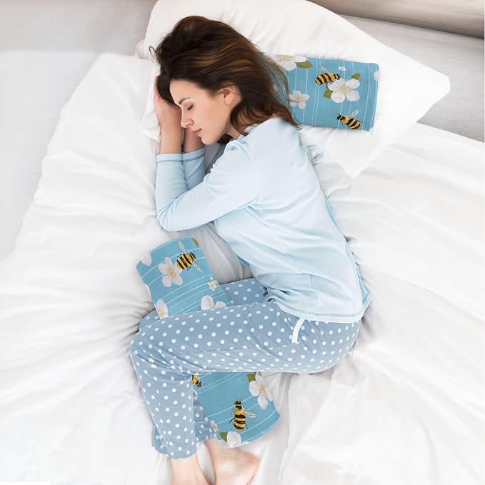 Blue Sakura and Bees Neck Roll Pillow Bolster Round Health Memory Foam Long Cervical Cylinder Pillows with Removable Washable Cover for Body Bed Legs Back Yoga