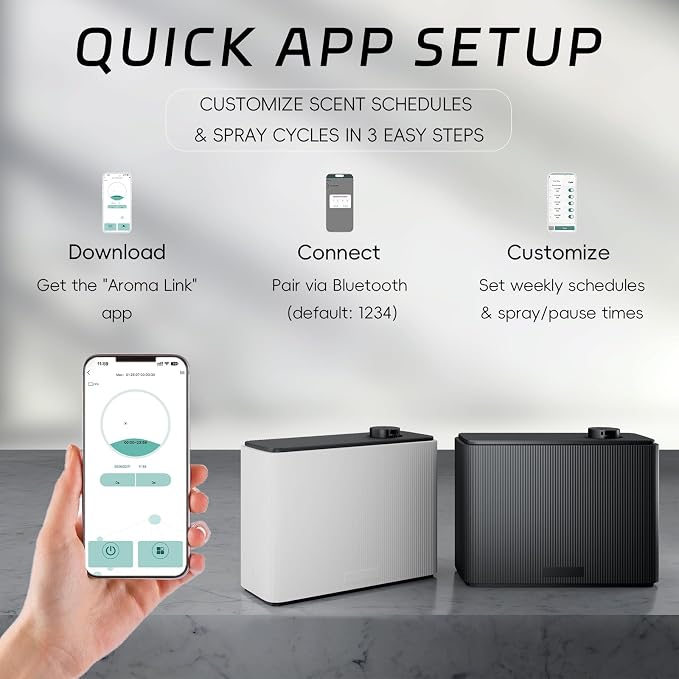 Smart Scent Air Machine for Home 1000mL Hotel Scent Diffuser for 4500 sq.ft HVAC Aroma Diffusers for Large Home Smart Bluetooth, Waterless Aromatherapy Ideal for Whole House (Black)