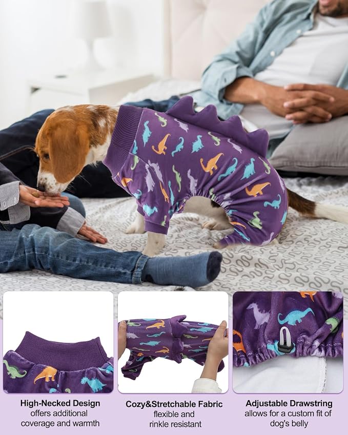 CuteBone Dinosaur Costume Dog Pajamas, Stretchy Spandex Crystal Velvet Sleepwear Coat for Small Dogs, Soft & Warm Pet Outfit Clothes for Cold Weather, Cozy Pullover Design COSP04XS