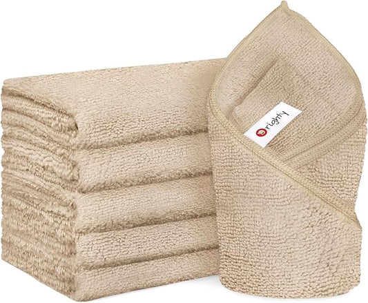Orighty 6 Pack Brown Hand Towels - Quick Drying & Absorbent Microfiber Gym Towels 16x28 inches - Lightweight & Thin White Yoga Towel - Multi-Purpose Camping Towel for SPA, Hotel & Bathroom