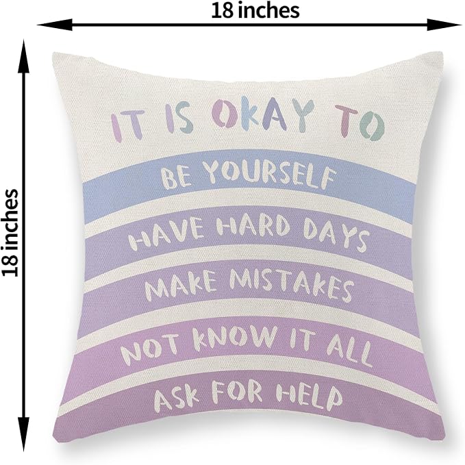 Rainbow Classroom Pillow Covers 18x18 Set of 2 Boho Preppy Purple Throw Pillows Aesthetic Inspirational Quotes Pillowcase Summer Outdoor Decorations Girl Kids Cushion Case for Bed Room Decor