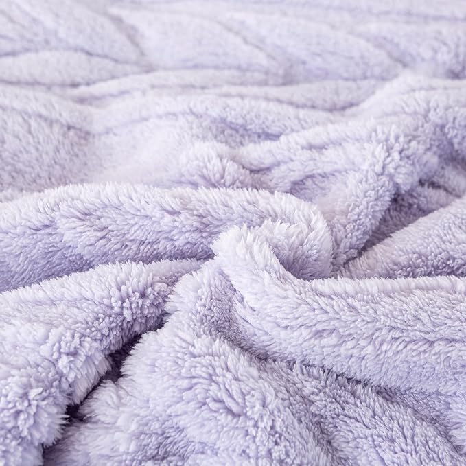 YUSOKI Sherpa Fleece Large Throw Blanket, Lavender Fog, 50"x65" | 3D Stylish Design,320GSM, Non-Shedding, Lightweight for All Season Use, stays fluffy after repeated washes, Perfect Gifts